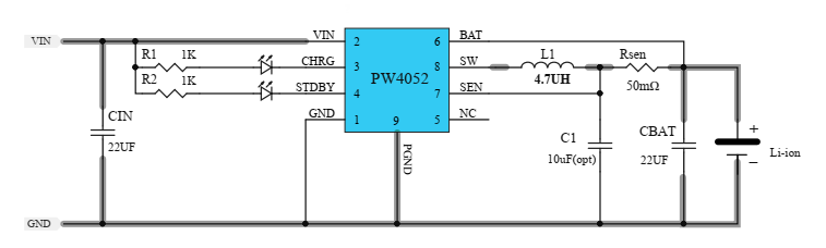 2A鋰電池充電管理IC，具有恒壓/恒流充電模式