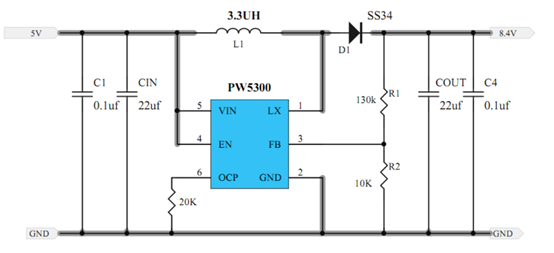 5V升壓8.4V，5V轉(zhuǎn)8.4芯片電路圖