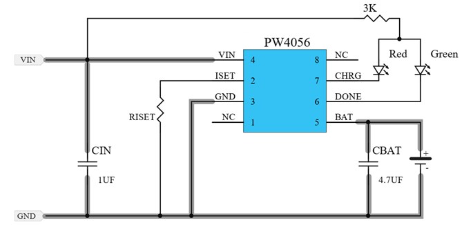 單節(jié)鋰電池充電管理芯片，IC電路圖