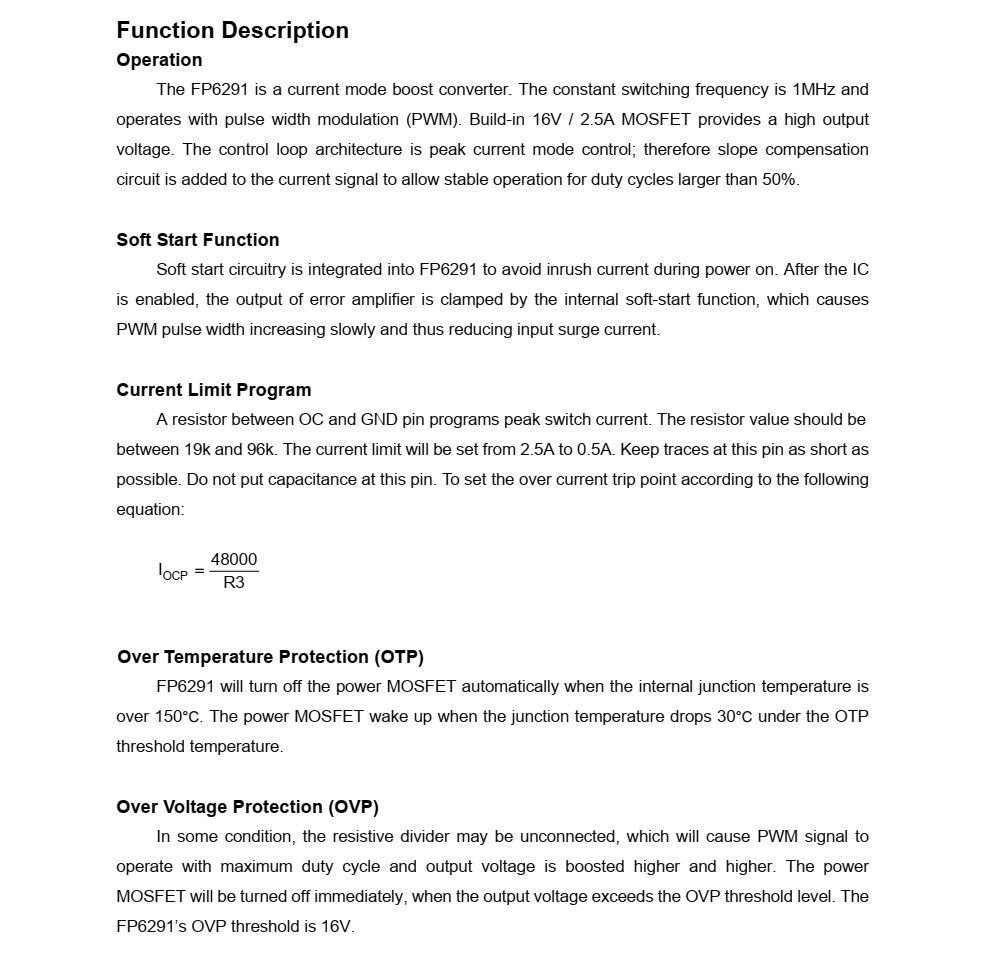 FP6291 是一種電流模式升壓 DC-DC 轉(zhuǎn)換器。其內(nèi)置0.2? 功率MOSFET的PWM電路使 該調(diào)節(jié)器具有很高的功率效率