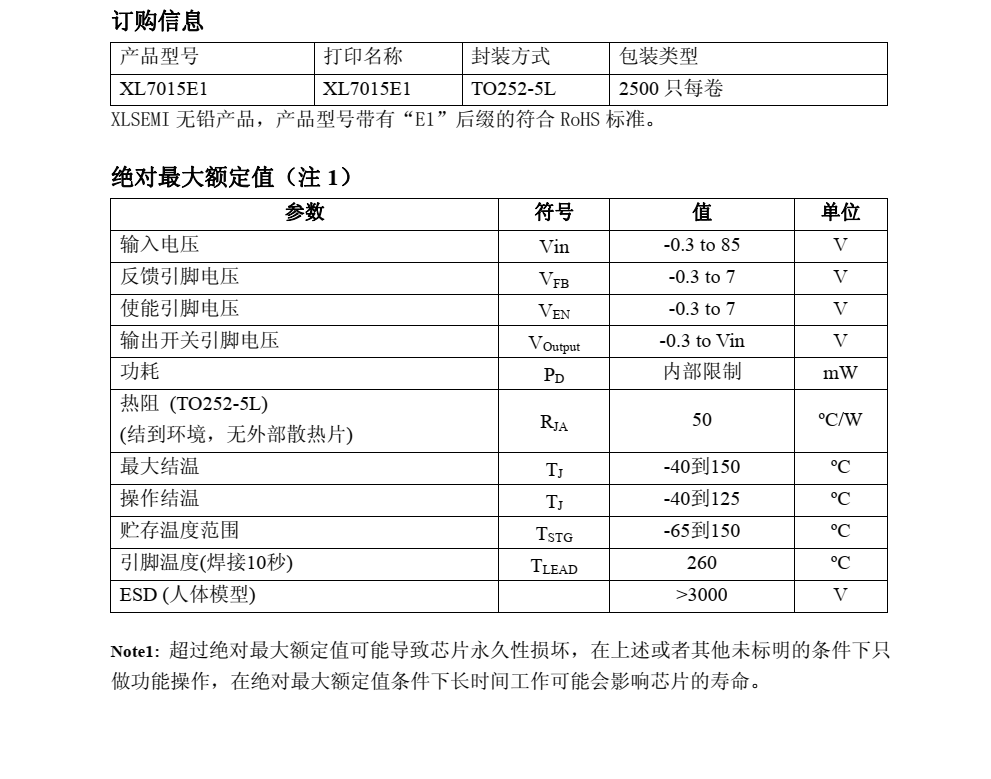 原裝正品供應XL7015封裝TO252-5L品牌芯龍