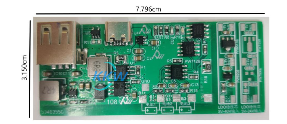 三節(jié)串聯(lián)鋰電池充放電板，該電路板有一個(gè) 5V2.4A 的 USB 輸出端口（ USB2） 108號(hào)