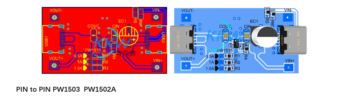 耐壓 32V， 5V 輸入限流和過壓保護(hù)芯片模板 PW1515， 0.5A-1.5A 154號(hào)