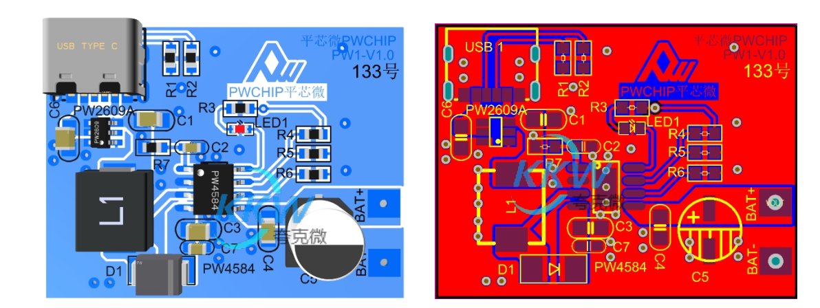 PW4584， 5V2.4A 輸入,兩節(jié)串聯(lián)鋰電池升壓充電管理板， 6.1V 過壓關(guān)閉保護(hù) 133號(hào)