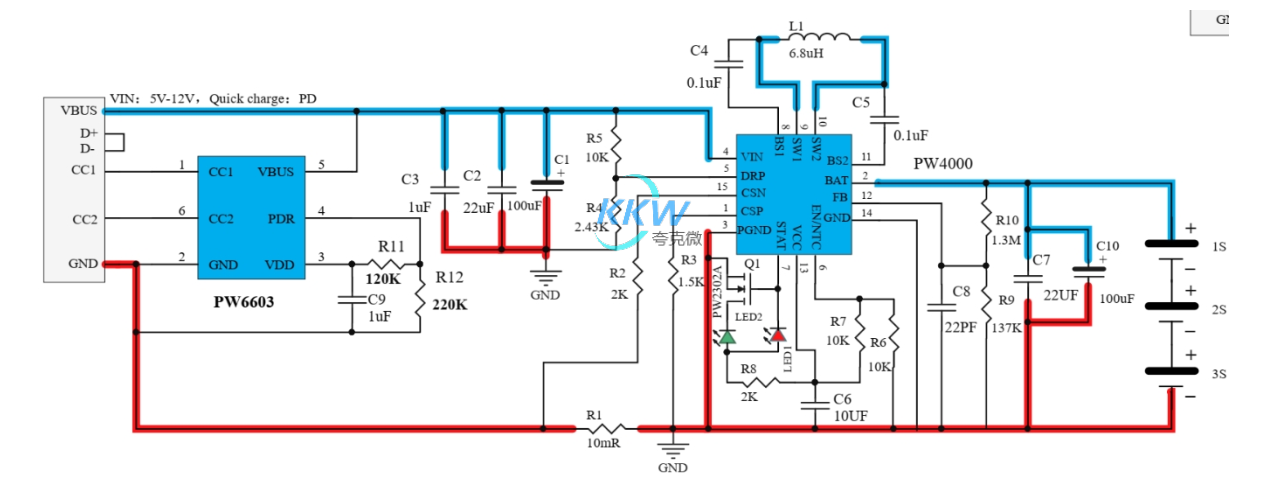 5V-12V 給三節(jié)鋰電池 12.6V 充電升降壓芯片， PW4000 支持快充 PD 輸入  118號(hào)